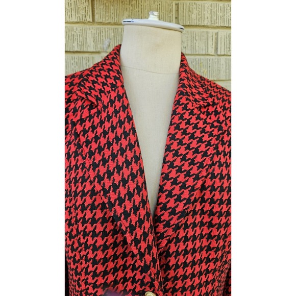 Joan Rivers Women's Size 10 Red & Black Houndstooth Print Blazer Elbow Patches - Picture 3 of 12